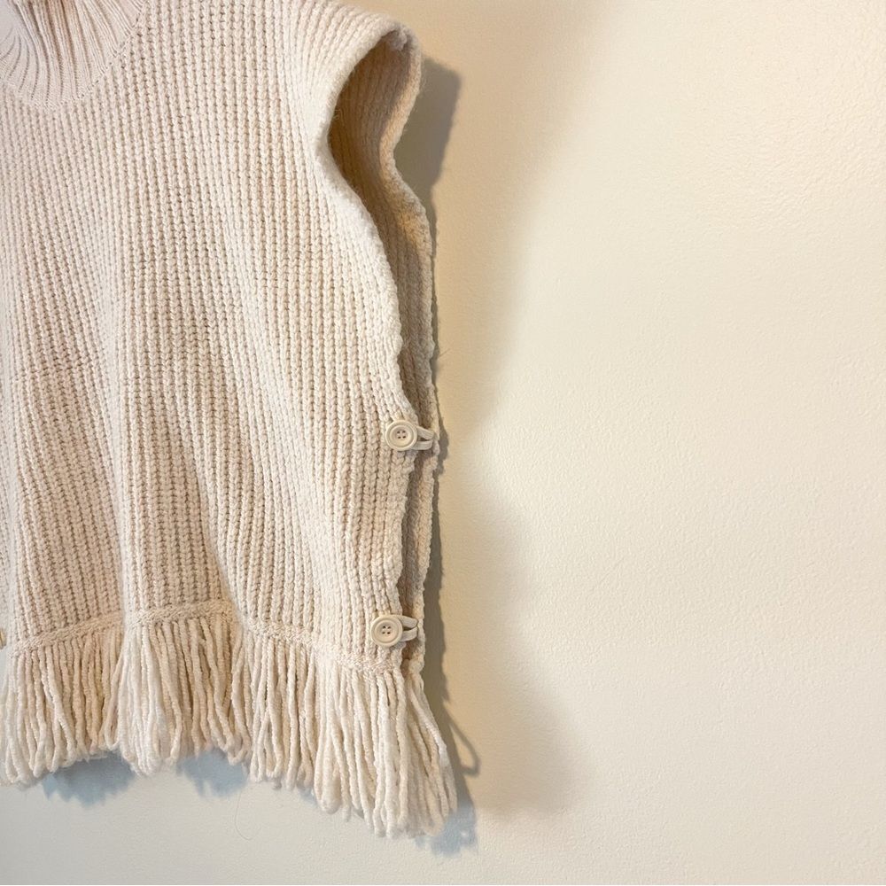 Anthropologie Fringed Mock Neck Ivory Sleeveless Sweater Vest Size Large - Picture 7 of 10